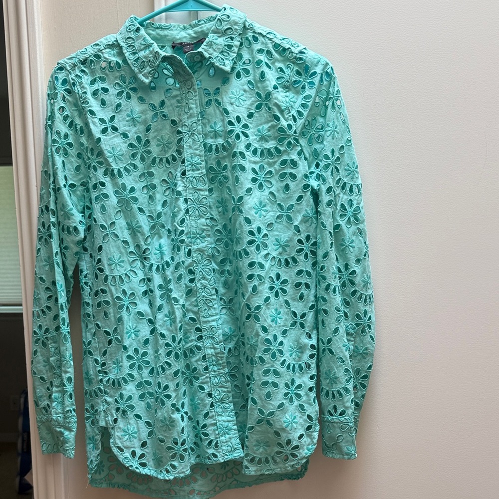 J. Crew Teal Eyelet Blouse